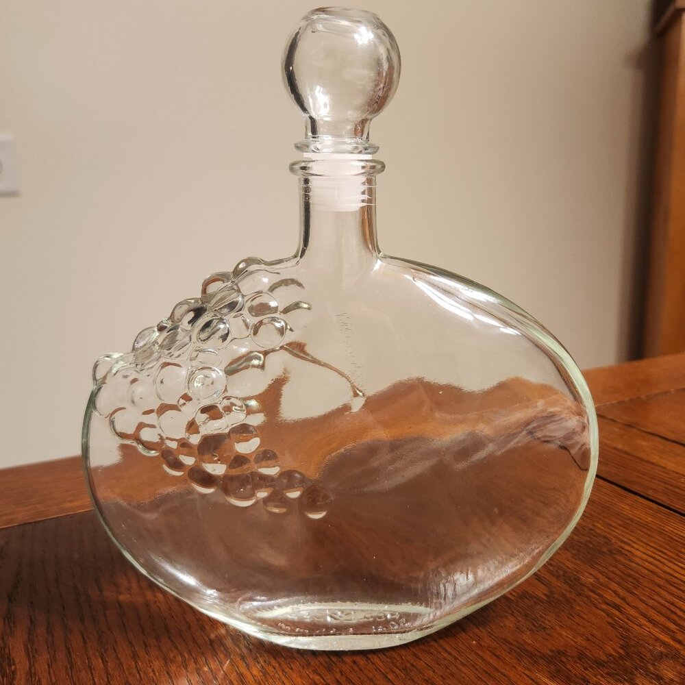 Vintage MOD DEP Glass Decanter embossed w/ grapes on one side